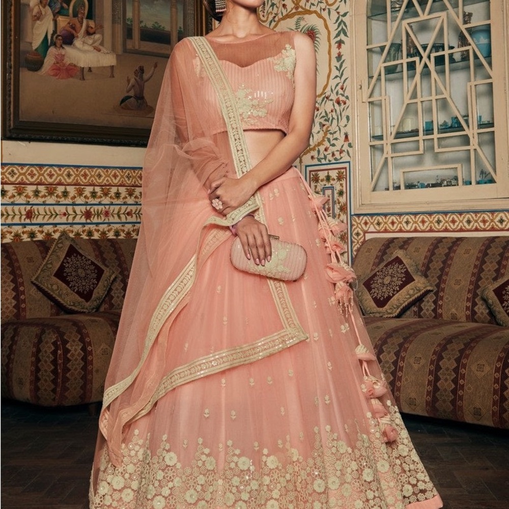 Embroidered Peach Lehenga